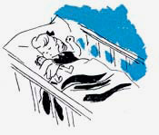 Drawing of little girl asleep in bed & holding a doll.