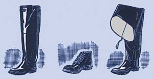 Drawings of 3 types of boots made from rubber: 2 tall boots and 1 short boot.