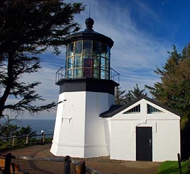 Lighthouse stands 38 feet high and is the shortest lighthouse in Oregon.