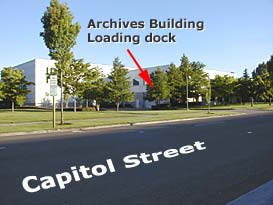 Shows location of loading dock at the state archives as seen from Capitol Street.