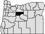 Map of Oregon with section in middle blacked out to indicate Jefferson County.