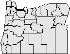 Map of the state of Oregon with Multnomah county on the northwest top blacked out.