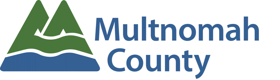 Logo for Multnomah County has shape of mountains over shape of water.