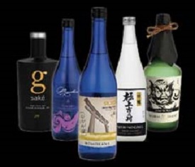SakéOne products: 5 bottles with colorful labels.