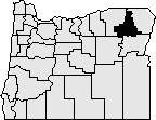 Map of Oregon with section in north east blacked out to indicate Union County.