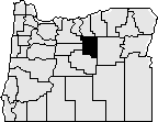 Map of the state of Oregon with Wheeler county in the middle blacked out.