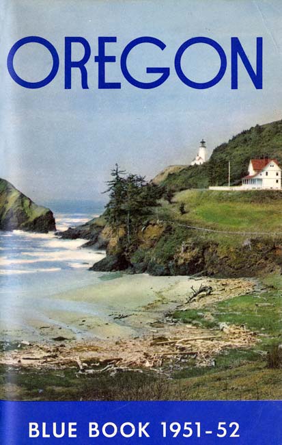 1951 Bluebook cover with lighthouse on hillside and ocean on the left side