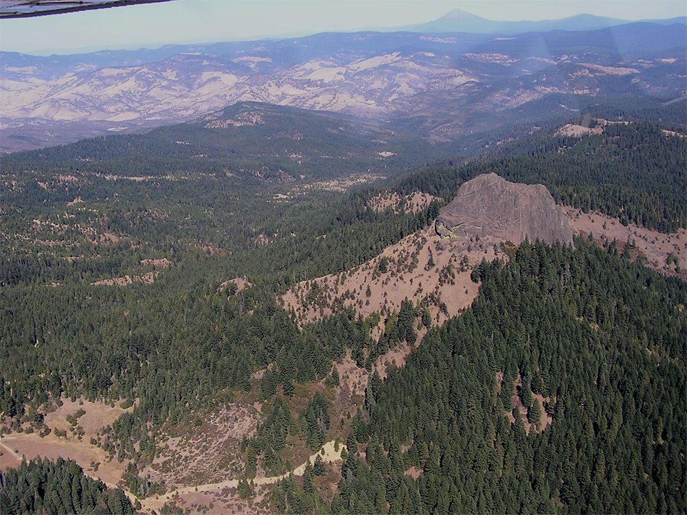 Aerial view of Pilot Rock and part of the Cascade-Siskiyou National Monument
