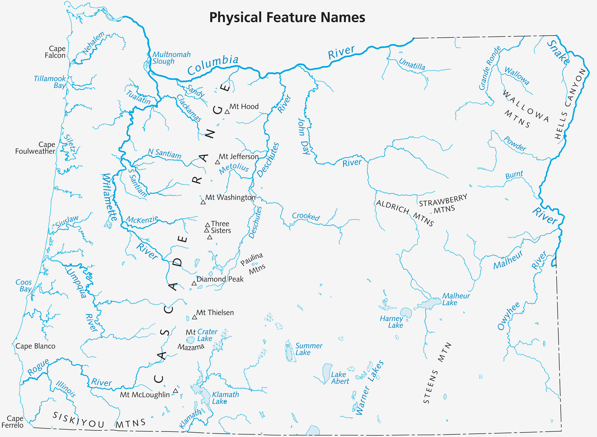 State Of Oregon Blue Book Oregon Almanac Oregon Physical Features Map   Map Physical 