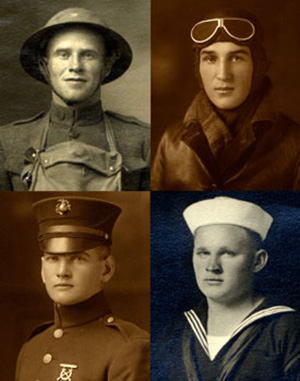 Collection of 4 photos of men in service in their uniforms.