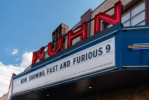 Kuhn cinema sign advertising now showing fast and furious 9