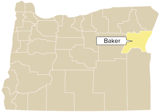 Oregon county map with Baker County shaded