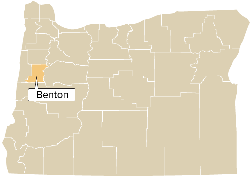 Oregon county map with Benton County shaded