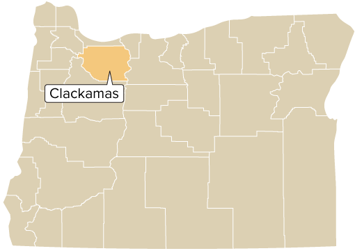 Oregon county map with Clackamas County shaded