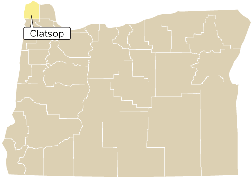 Oregon county map with Clatsop County shaded