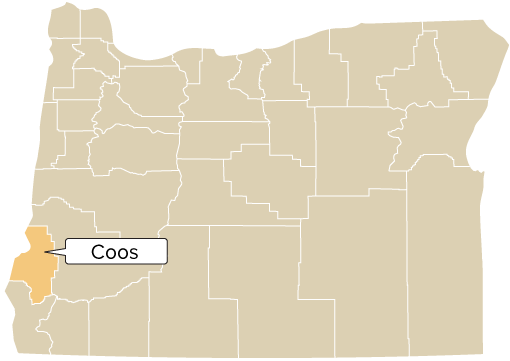 Oregon county map with Coos County shaded