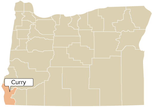 Oregon county map with Curry County shaded