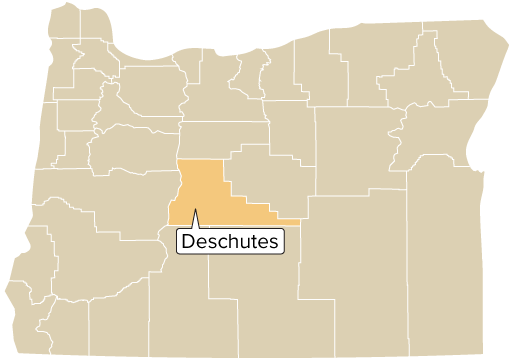 Oregon county map with Deschutes County shaded