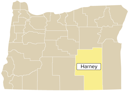 Oregon county map with Harney County shaded
