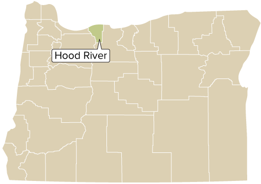 Oregon county map with Hood River County shaded