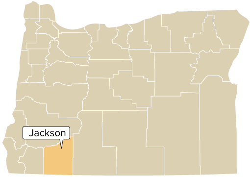 Oregon county map with Jackson County shaded