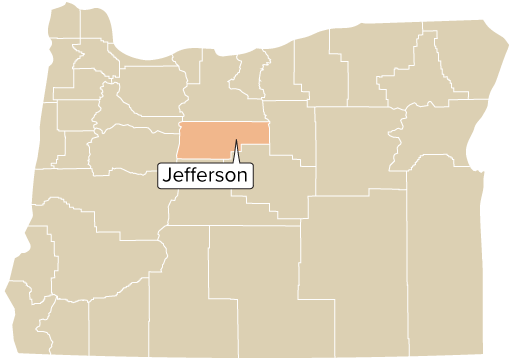 Oregon county map with Jefferson County shaded