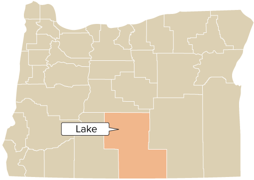 Oregon county map with Lake County shaded