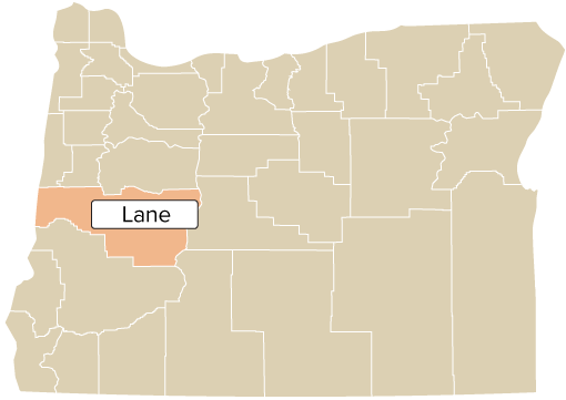 Oregon county map with Lane County shaded