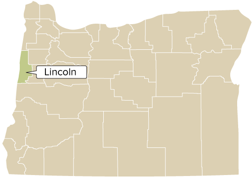 Oregon county map with Lincoln County shaded