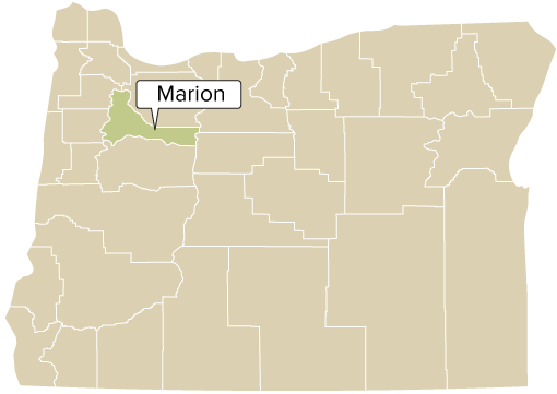 Oregon county map with Marion County shaded