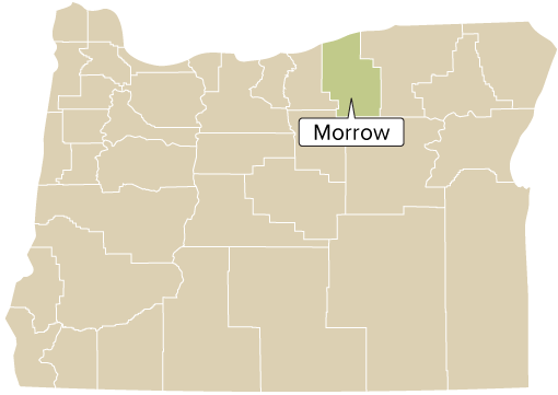 Oregon county map with Morrow County shaded