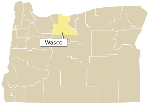 Oregon county map with Wasco County shaded