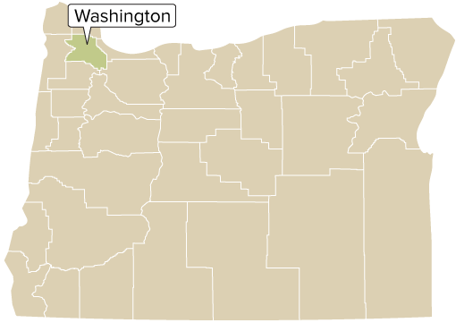 Oregon county map with Washington County shaded