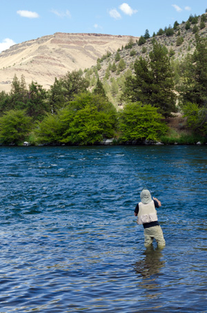 person fly fishing on the Deschutes River