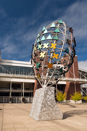 Reser Stadium football sculpture