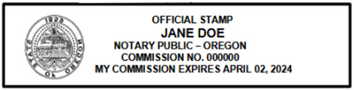 Sample stamp for notary Jane Doe shows the state seal, the commission number and expiration date.