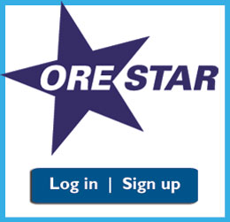 ORESTAR logo is a star with the word ORESTAR. Below are the words "Log In" and "Sign up".