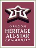 Logo for Oregon Heritage All-Star Community with a star with the letter H inside.