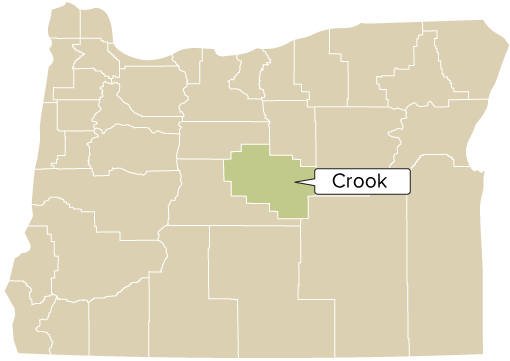 Oregon county map with Crook County shaded