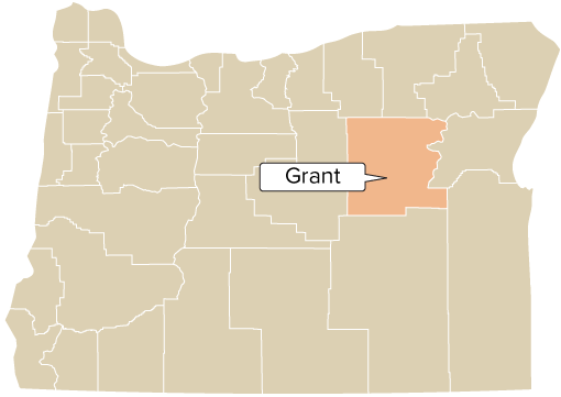 Oregon county map with Grant County shaded