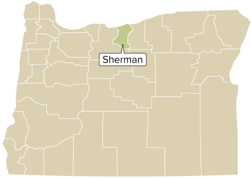 Oregon county map with Sherman County shaded